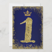 Royal Blue & Gold Glitter Crown 1ST Birthday Party Invitation (Back)