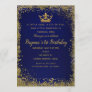 Royal Blue & Gold Glitter Crown 1ST Birthday Party Invitation