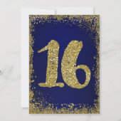Royal Blue & Gold Glitter Crown Sweet 16 Party Invitation (Back)