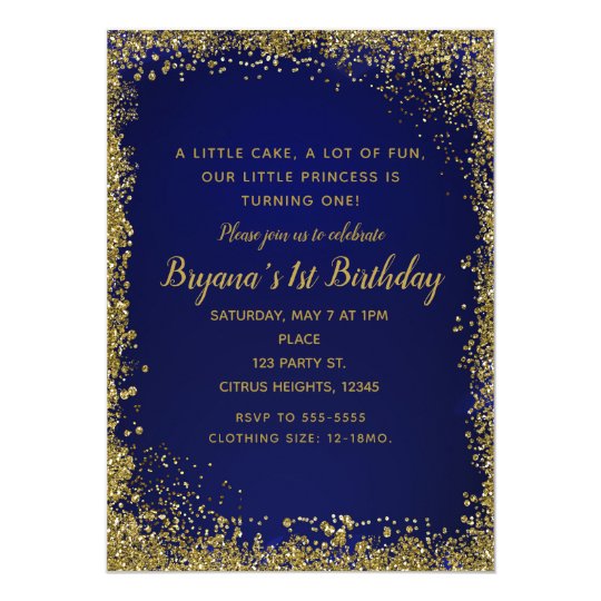 Royal Blue & Gold Glitter Glam 1ST Birthday Party Invitation | Zazzle.com