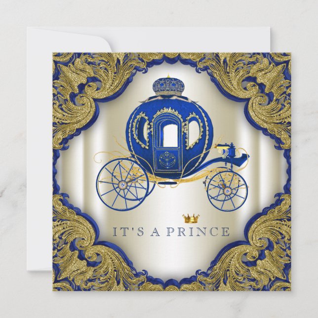 Royal Blue Gold Glitter Prince Baby Shower Invitation (Front)
