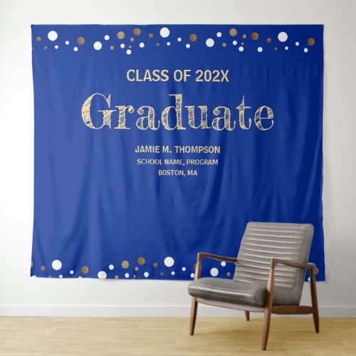 Royal Blue Gold graduation Class of 2024 backdrop