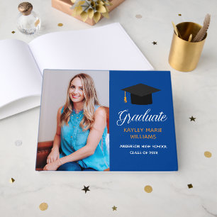 Royal Blue Gold Graduation Photo 2026 Autograph Guest Book