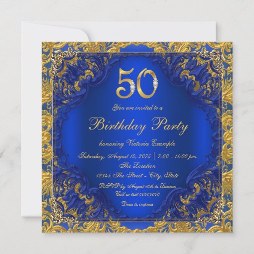 Royal Blue Gold High Heel Fabulous 50th Birthday Invitation | Zazzle