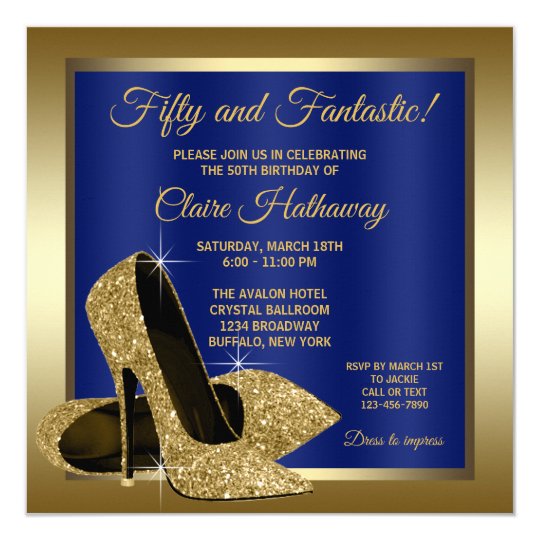 Royal Blue Gold High Heels Birthday Party Invitation Royal Blue Gold High Heels Birthday Party Invitation
