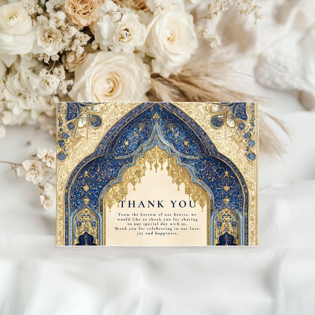Royal Blue Gold Islamic Wedding Thank You Card (Creator Uploaded)