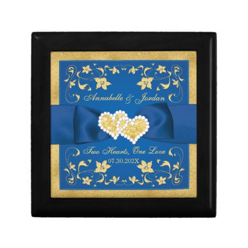 Royal Blue Gold Joined Hearts Keepsake Box