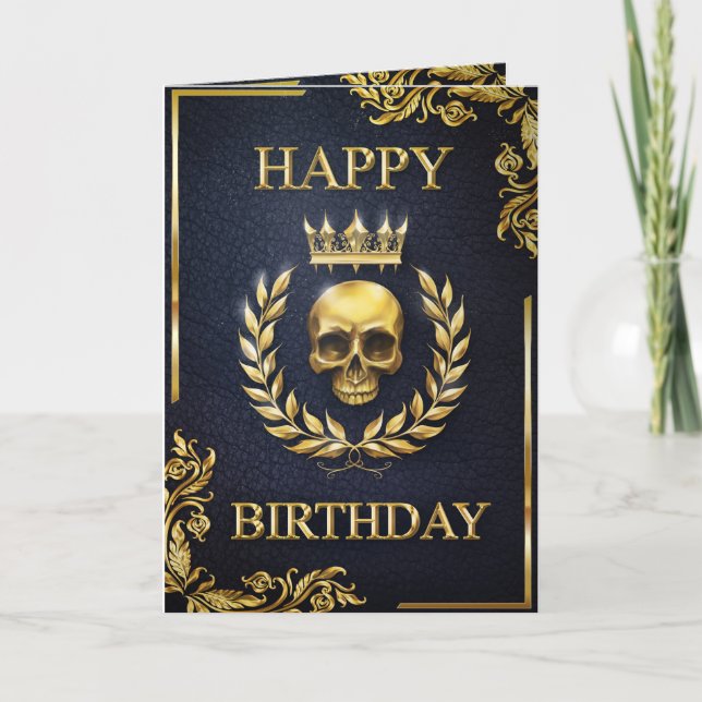 Royal Blue & Gold King of the Dead Birthday Card (Front)