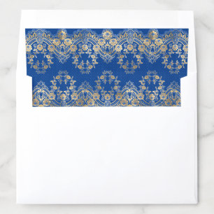 Royal Blue Gold Lace Indian Wedding Envelope Liner