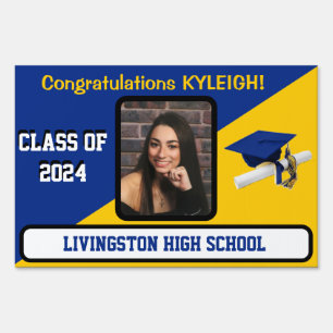 Royal Blue & Gold Large, Two-Sided Graduation Lawn Sign