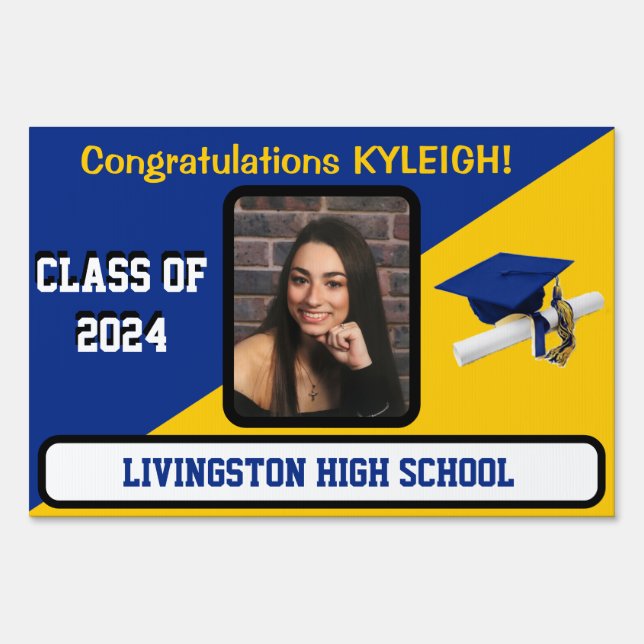 Royal Blue & Gold Large, Two-Sided Graduation Lawn Sign (Front)