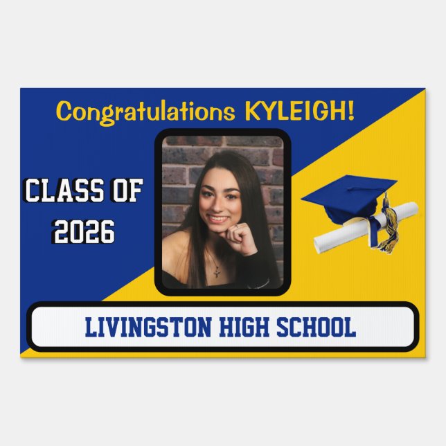 Royal Blue & Gold Large, Two-Sided Graduation Lawn Sign (Back)