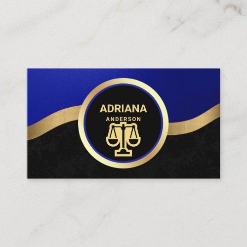 Royal Blue Gold Lawyer Justice Scale Attorney Business Card