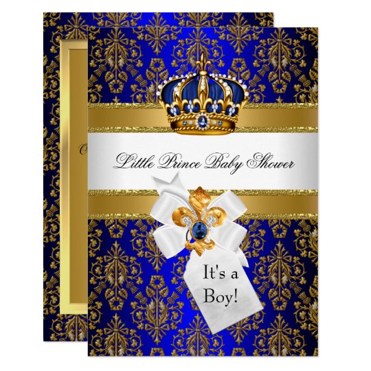 Royal Blue Gold Little Prince Crown Baby Shower Invitation Zazzle Com