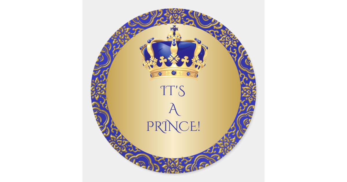 Royal Blue & Gold Little Prince Crown Classic Round ...