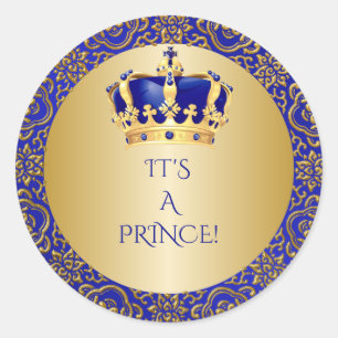Royal Blue & Gold Little Prince Crown Classic Round Sticker