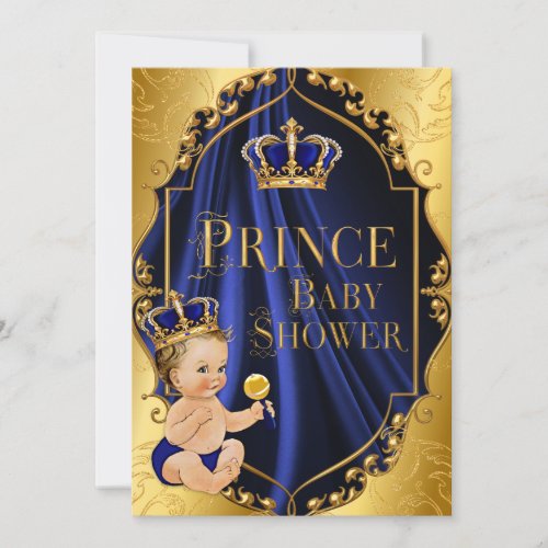Royal Blue  Gold Little Prince Crown Invitation