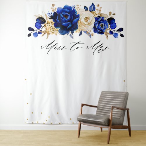 Royal Blue Gold Metallic Bridal shower miss to mrs Tapestry