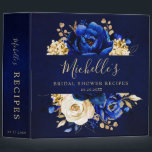 Royal Blue Gold Metallic Bridal Shower recipes 3 R 3 Ring Binder<br><div class="desc">Elegant royal blue gold theme bridal shower recipes 3 ring binder featuring elegant bouquet of royal blue,  Navy,  gold,  yellow  color rose flowers buds and eucalyptus leaves. Please contact me for any help in customization or if you need any other product with this design.</div>