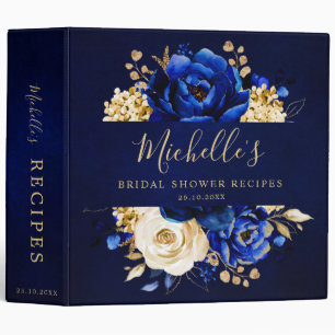 Royal Blue Gold Metallic Bridal Shower recipes 3 R Ring Binder