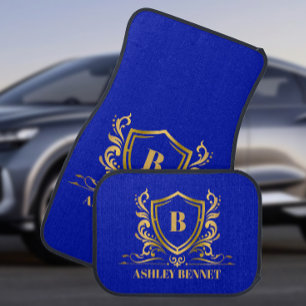 Royal Blue Gold Monogram Personalized Luxury Car Floor Mat