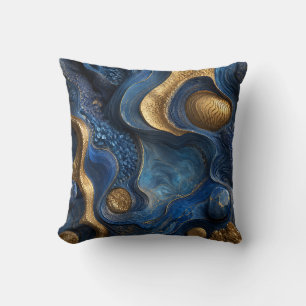 Royal Blue Gold Navy Blue Geode Decorative Gift Throw Pillow