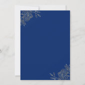 Royal Blue Gold Outline Flowers Floral Quinceanera Invitation (Back)