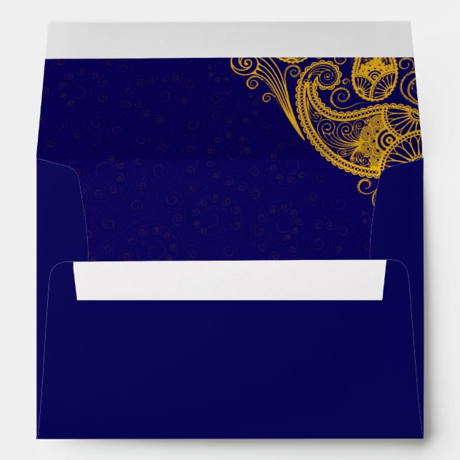 Royal Blue Gold Paisley Hindu Indian Wedding Envelope (Back (Bottom))