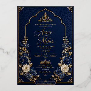 Royal Blue & Gold Palace Wedding Invitation   Blue Foil Invitation