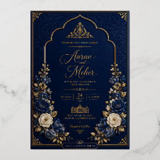 Royal Blue & Gold Palace Wedding Invitation | Blue Foil Invitation