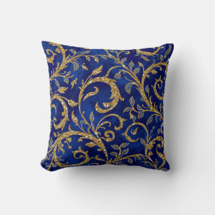 Royal Blue & Gold Pattern Throw Pillow