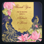 Royal blue gold peacock lotus Indian wedding Square Sticker<br><div class="desc">Royal blue gold peacock pink lotus Indian wedding personalized thank you favor stickers.</div>
