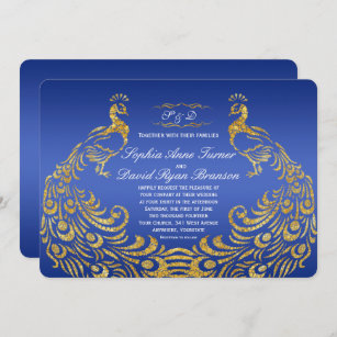 Royal Blue Gold Peacock Wedding Invitation