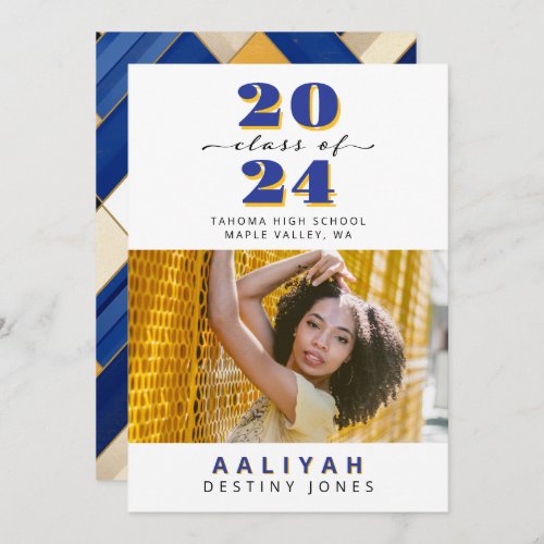 Royal Blue  Gold Photo Graduation Announcement