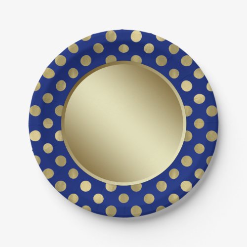 Royal Blue Gold Polka Dot Birthday Party Paper Plates