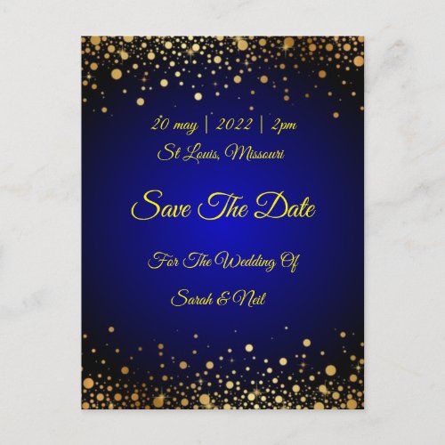 Royal Blue Gold Popular Save the date  invitation Postcard