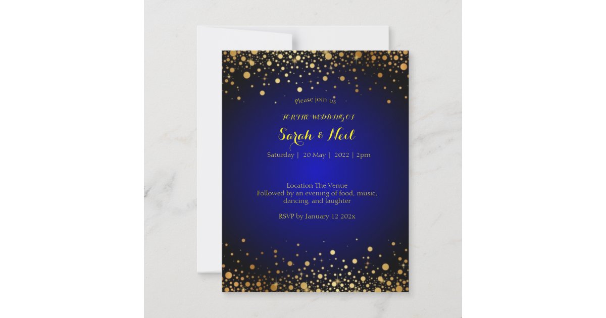 Royal Blue Gold Popular Wedding Invitation