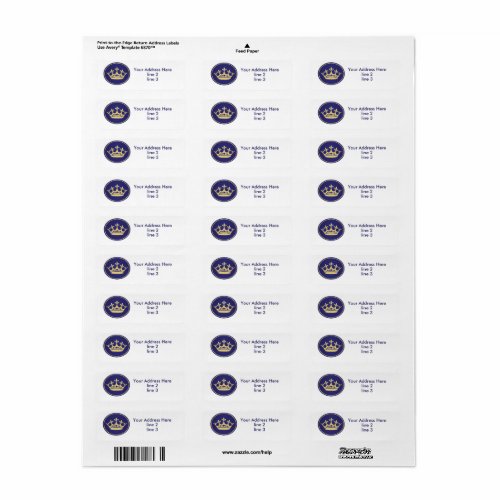 Royal Blue Gold Prince Address Labels