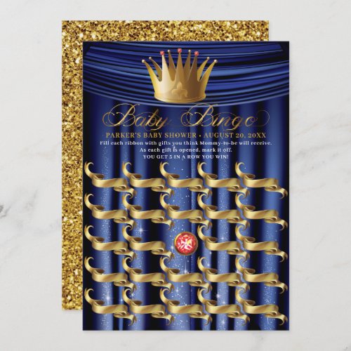 Royal Blue Gold Prince Baby Bingo Invitation