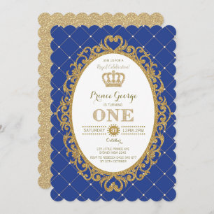 Royal Blue Gold Prince Baby Boy 1st Birthday Party Invitation