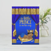 Royal Blue Gold Prince Baby Boy Shower Invitations (Standing Front)