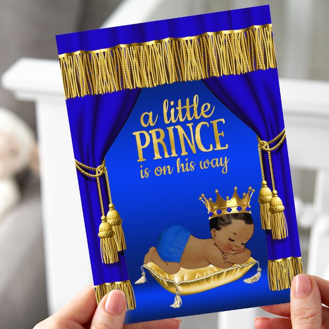 Royal Blue Gold Prince Baby Boy Shower Invitations