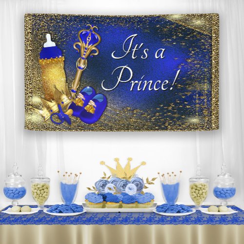 Royal Blue Gold Prince Baby Shower Banner