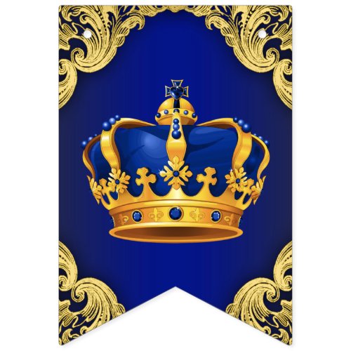 Royal Blue Gold Prince Baby Shower Bunting Flags