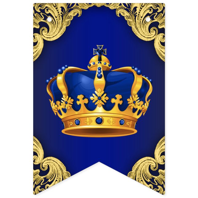 Royal Blue Gold Prince Baby Shower Bunting Flags (First Flag)