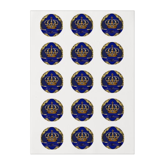 Royal Blue Gold Prince Baby Shower Cupcake Edible Frosting Rounds (Sheet)