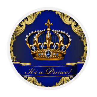 Royal Blue Gold Prince Baby Shower Cupcake Edible Frosting Rounds