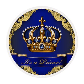 Royal Blue Gold Prince Baby Shower Cupcake Edible Frosting Rounds by BabyCentral at Zazzle
