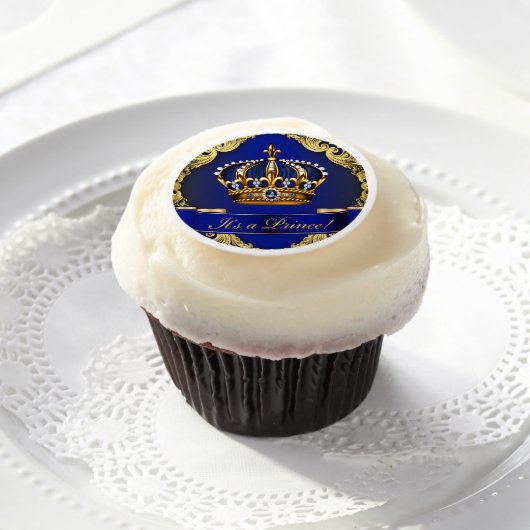 Royal Blue Gold Prince Baby Shower Cupcake Edible Frosting Rounds (Cupcake)