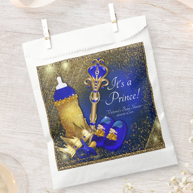 Royal Blue Gold Prince Baby Shower Favor Bag (You can add text to personalize these pretty prince baby shower favor bags.)